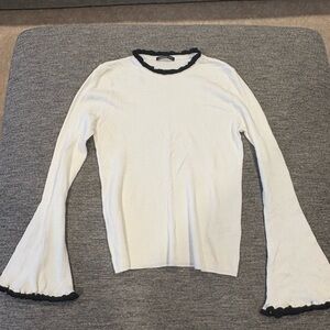 Marks & Spencer White Long Sleeve Top with Black Accents